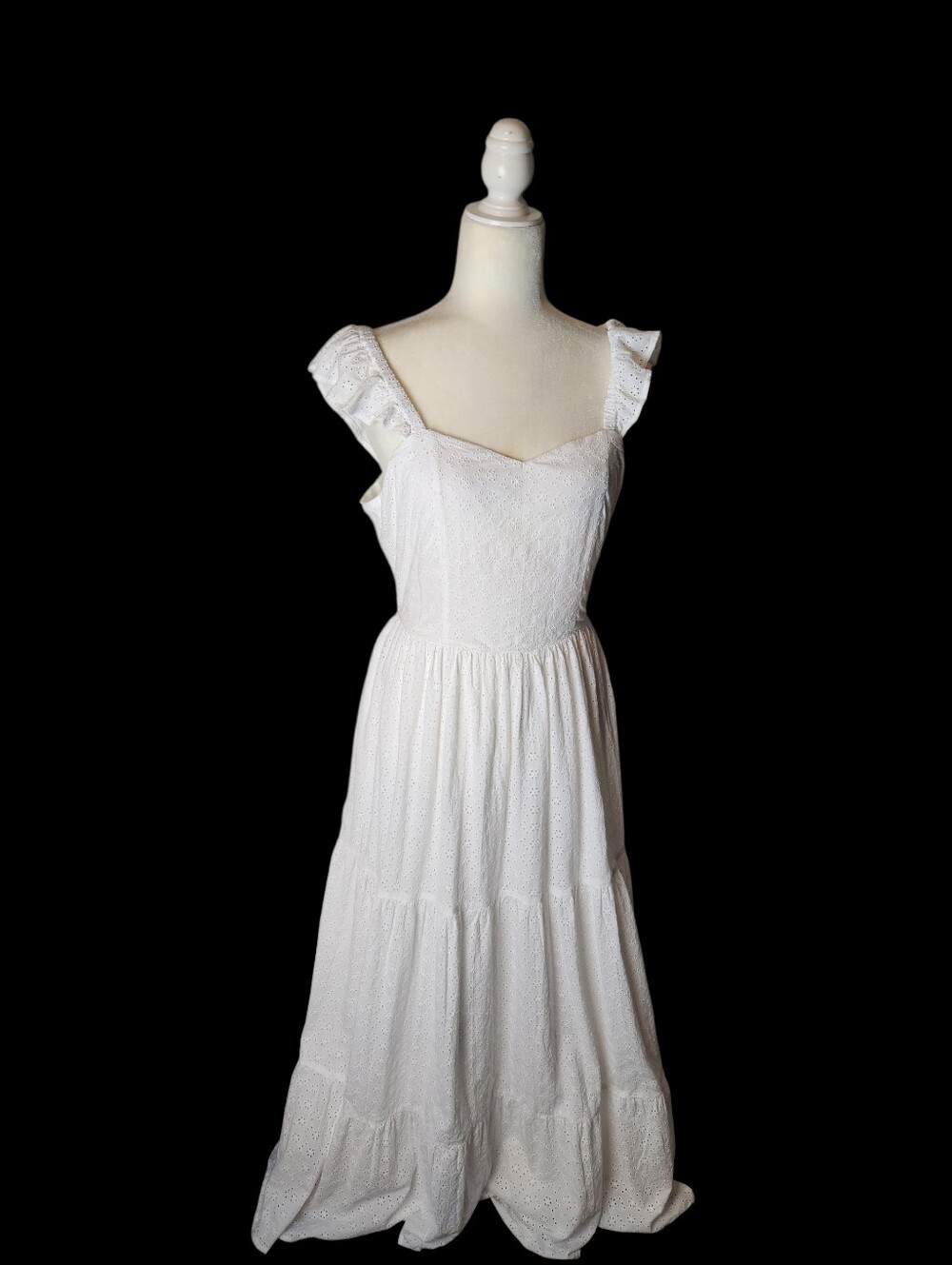 White Eyelet Tiered Maxi Dress with Ruffle Straps